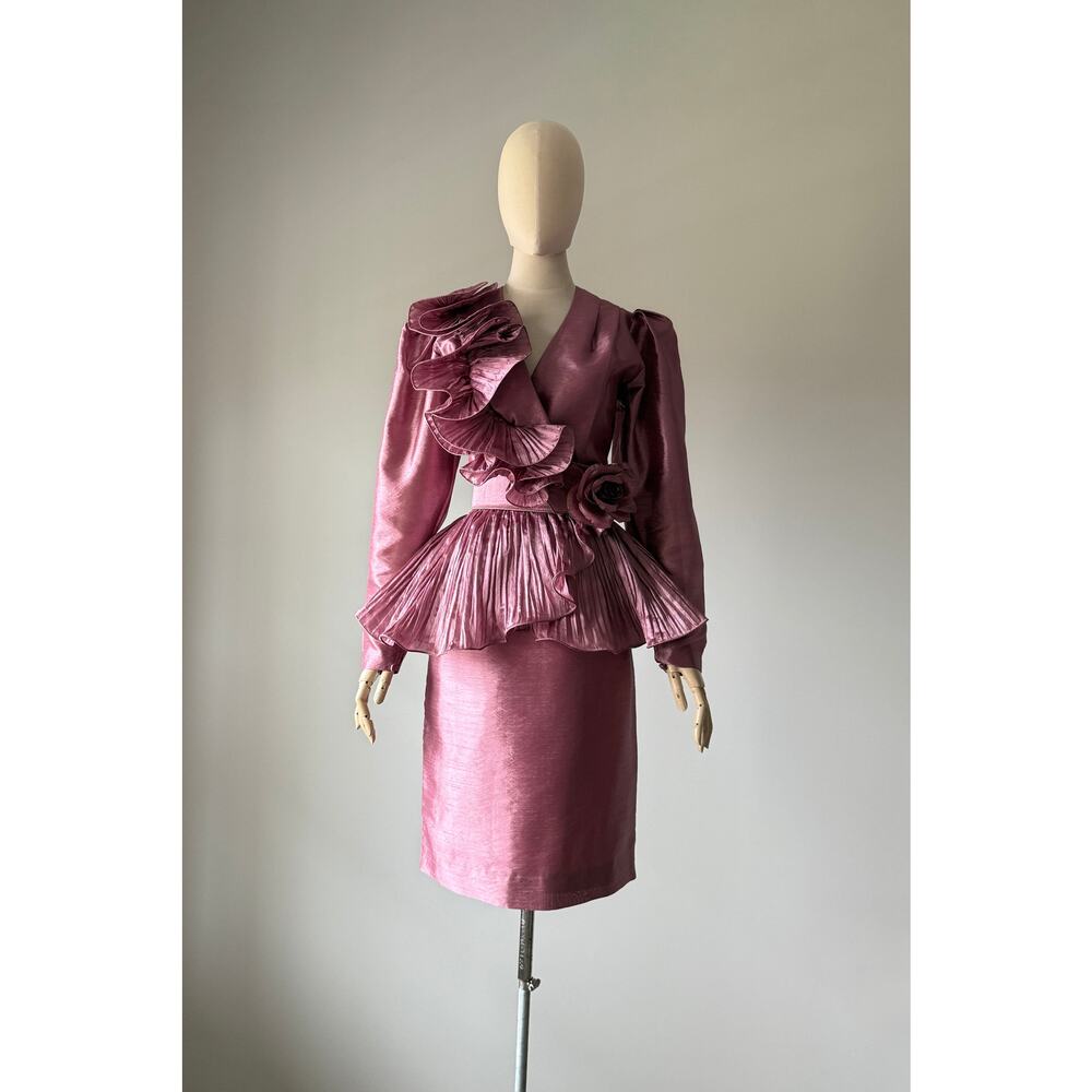 Vintage 1980s Origami Ruffle Suit Belted Jacket by BB Collection MEDIUM